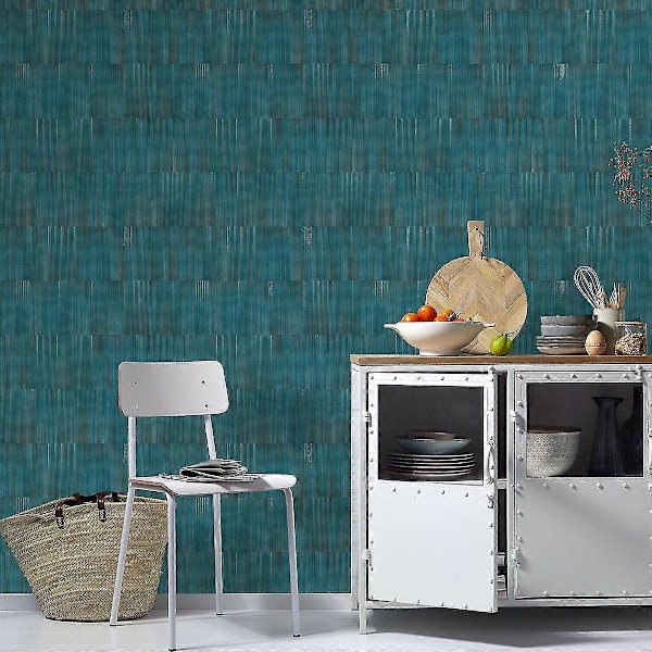 Martinique Lineær Teksturert Vinyltapet Erismann Teal Teal