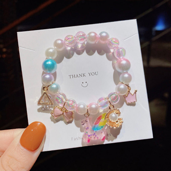 Børne Perle Tegneserie Armbånd Sødt Gradient Farve Armbånd Pige Baby Dekoration Perlearmbånd Armbåndstilbehør 1# pink ice cream