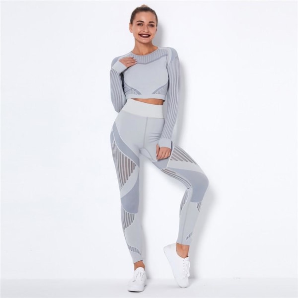 Set tvådelad bh-leggings fitness för kvinnor Light Gray M