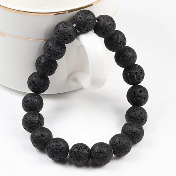 Buddha Svart Vit Natursten Rock Lava Beads Strand Armband Män Kvinnor Rosenkrans Armband Meditation Armband Yoga Smycken Present 8mm Bright Black