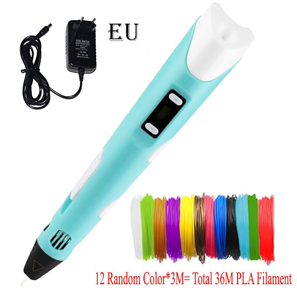 Dikale 3D-penna LED-skärm DIY 3D-utskriftspenna PLA-filament Kreativ leksakspresent för barn Designritning 3D-skrivarpenna Ritstift PLA Filament Yellow EU 3Mx12