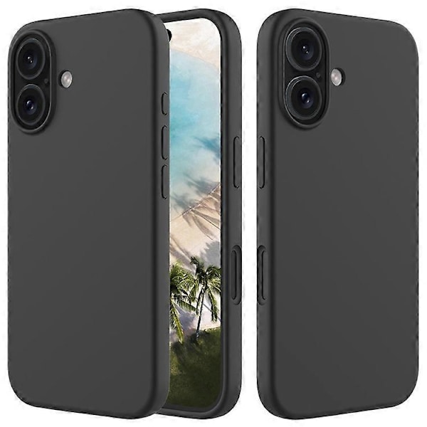 Kompatibelt Skal för iPhone 16, Flytande Silikon, Mjukt Foder, Stötsäkert Telefonskydd Black