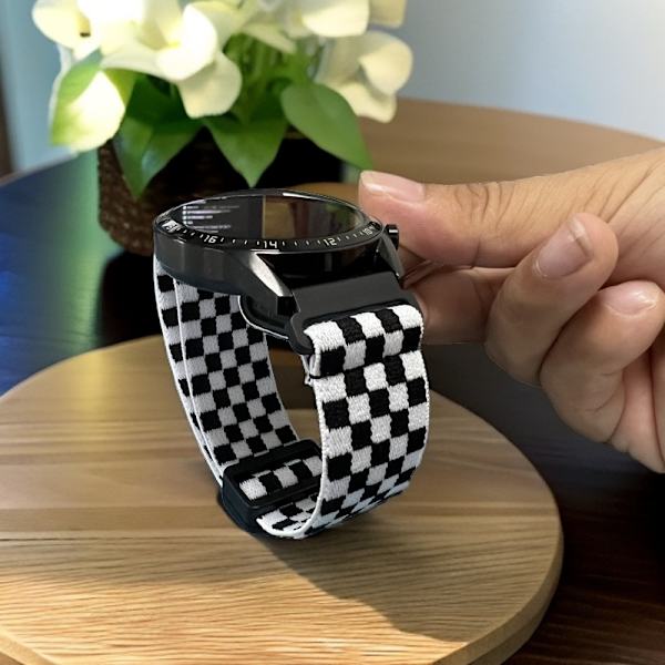 Klockarmband för Apple Watch iWatch för Fitbit Versa3/4 svart och vit rutig