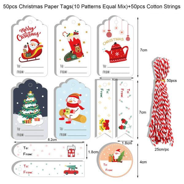 48/50 st God Jul Kraftpappersetiketter Gör-det-själv handgjorda presentpappersetiketter Jultomten Häng etikettprydnader Nyårsdekoration 48pcs-set1