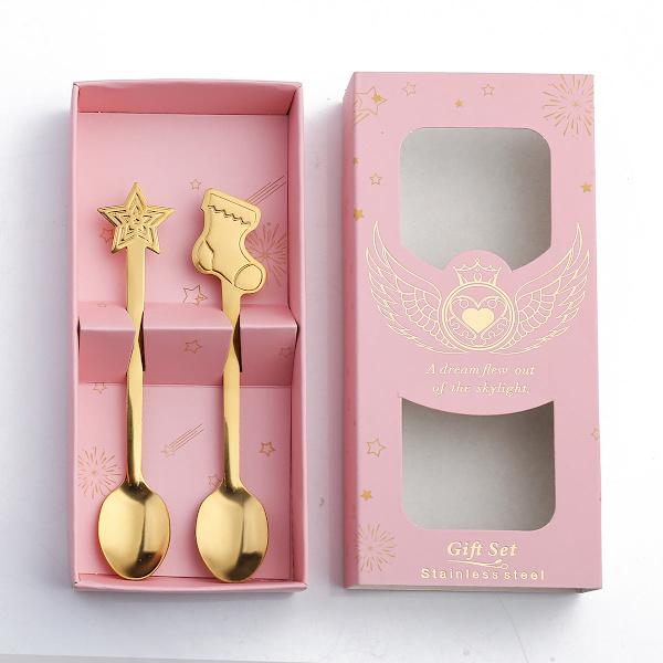 Pieni lusikka Lumimieslusikka Pohjoismainen tyyli Astiasto Lahjalusikka Lahjapakkaus Joululahjapakkaus Four titanium Christmas boxes