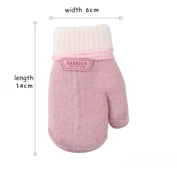 Barnhandskar Vinter Enfärgad Tjockare Plus Sammet Halterhandskar För Barn Småbarn Utomhus Håll Varma Stickade Vantar Med Snöre M(3-6 Years)
