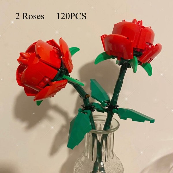 Bukett DIY Byggklossar Romantisk Ros Blomma Bonsai Kaktus Blomma Växt 3D Modell Tegelstenar Barn Pedagogisk Leksak Flickpresent 3 Roses No Box