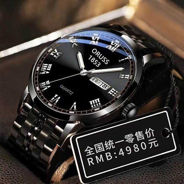 Automatisk Mekanisk Klocka Herrkalender Lysande Vattentät Rund Vanligt Glasspegel Armbandsur Roman men's Gun Color
