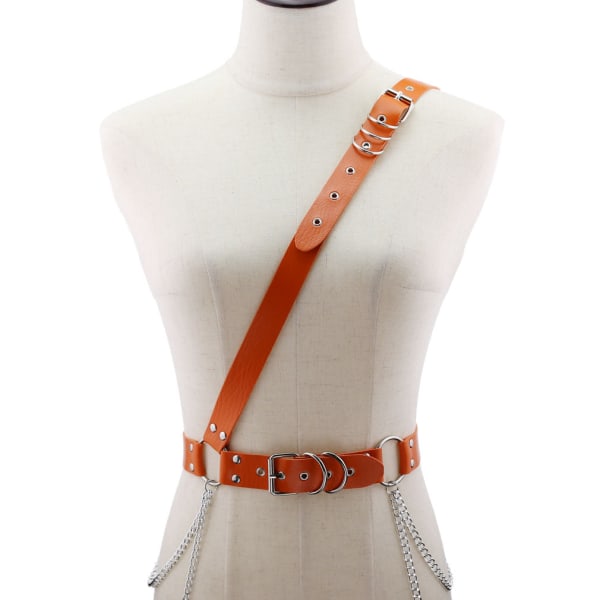 Dame Herre Bæltekæde Mode Læder Nålspænde Kædebælte Bælterem Orange