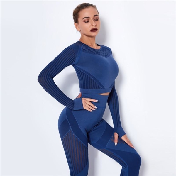 Set tvådelad bh-leggings fitness för kvinnor Blue XS