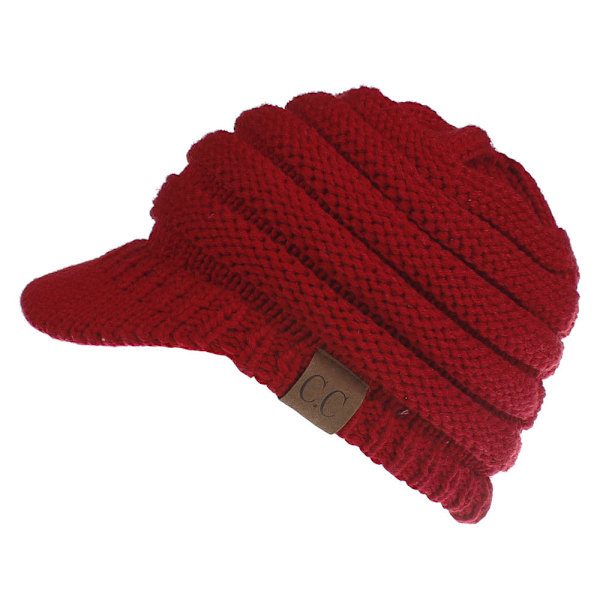 Baseballcaps med merke, caps med skygge, åpning bak for hestehale, høst- og vintercaps i ull, dame, 12 farger Dark red M（56-58cm）