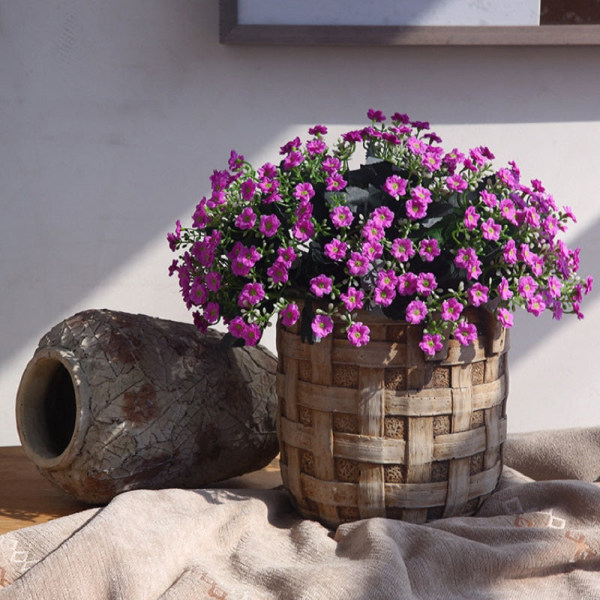 Kunstige Blomster Roseknopper Parti Gypsophila Falsk Kunstig Plante Blomsterbukett For Bryllup Hjem Fest DIY Dekor BF049-purple