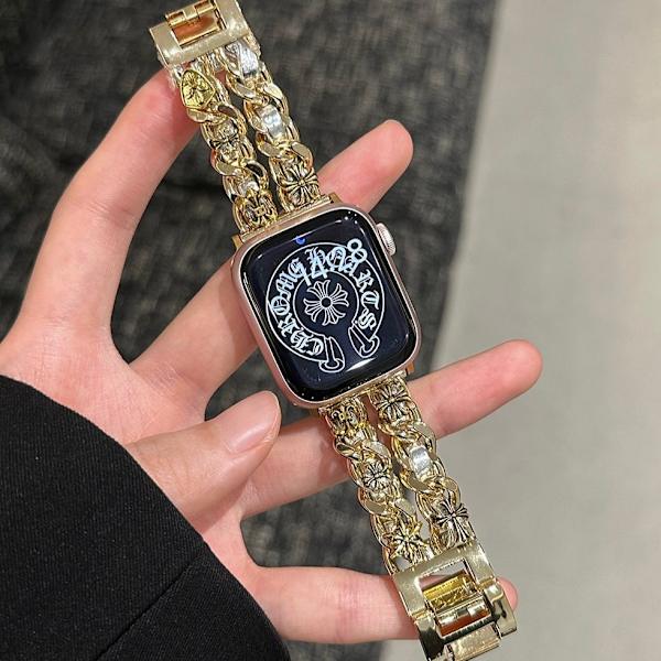 Kellon ranneke Apple Watch iWatch 49/45/44/42MMMM kulta + hopea nahka