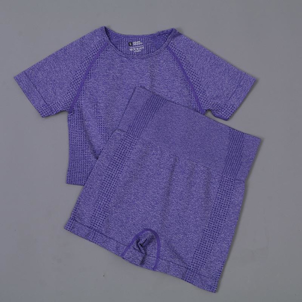 Joogasetti Urheilupuku Treenausvaatteet Lyhythihainen Crop Top Joogashortsit Naisille gray set M