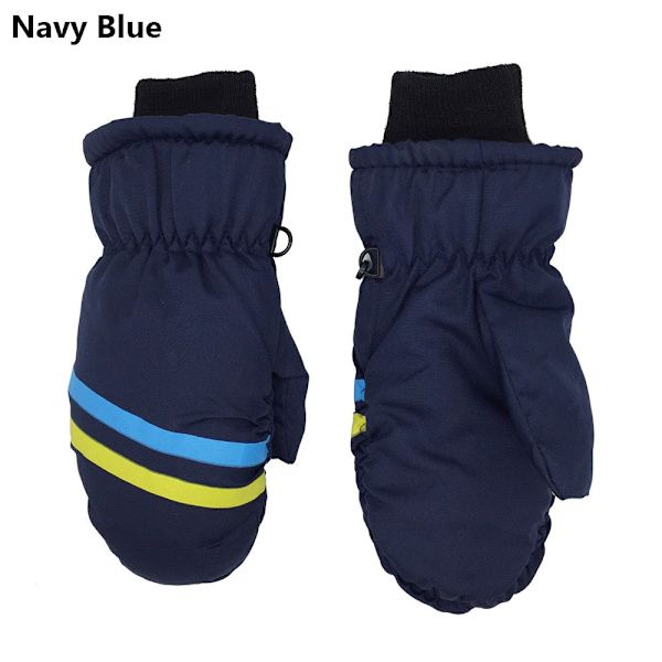 Termiska Skidhandskar Barn Vinter Fleece Vattentäta Varma Snöhandskar 3 Fingrar för Skidåkning Ridning Style2-navy blue