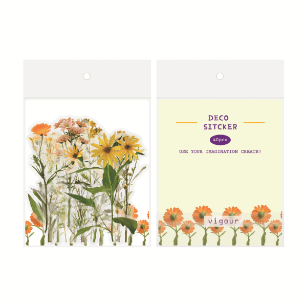 1 stk. Vanntett Transparent Kjæledyr Notatbok Bullet Dagbok DIY Tulip Materiale Journal Klistremerker Blomster Klistremerkepakke Plant-pink BERRYLOVE 40 pieces/pack