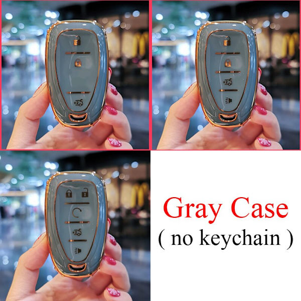 Nyt TPU Bil Nøgle Etui Cover Til Chevrolet 2017-2019 Chevy Malibu Camaro Cruze Traverse Sonic Volt Bolt Equinox 3/4/5 Knapper Nøgle Gray Keychain C 4 Buttons