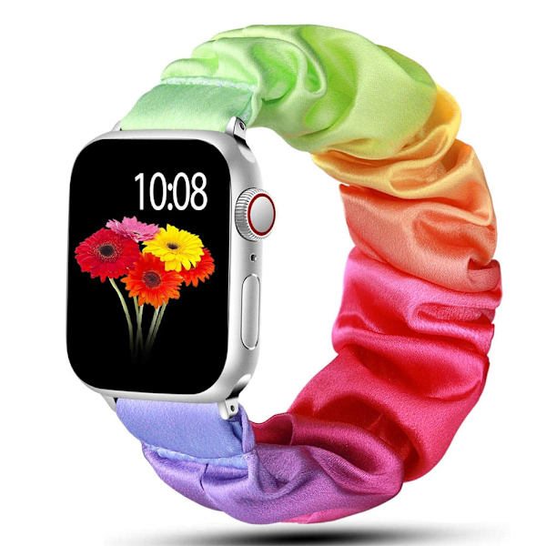 Scrunchie-stropp for Apple Watch-reim 44 mm 40 mm iWatch 42/38 mm Elastisk Nylon Solo Loop smart armbånd Apple Watch serie 5 43 SE 6 rainbow 38mm or 40mm