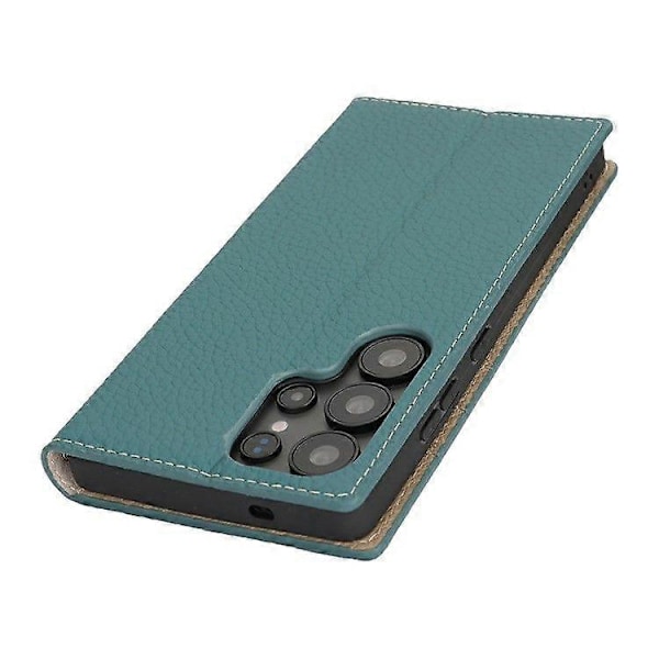 Plånboksfodral i äkta koläder med Litchi-textur för Samsung Galaxy S25 Ultra Baby Blue