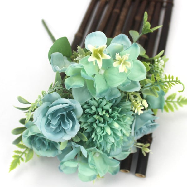Rosa silkehortensia kunstige blomster bryllupsblomster til brud hånd silke blomstrende peon falske blomster hvit hjemmedekorasjon White