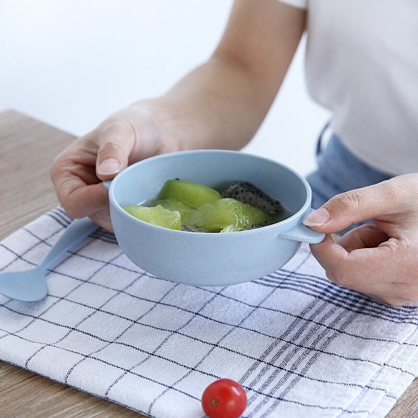 Vauvan ruokailuastiasetti Ympäristöystävällinen vehnäolki vauvan lautanen lasten astiat ruokailuvälineet lasten kuumuutta kestävä harjoituskulho + lusikka Beige Set