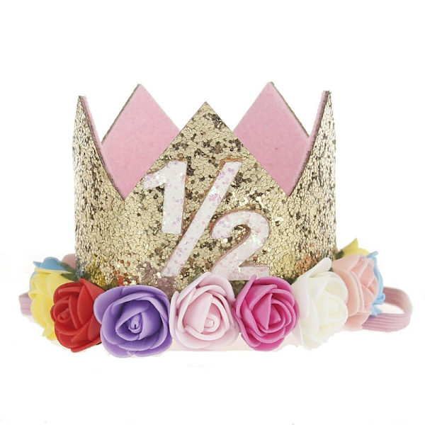 Söpöt Glitter 1/2/3 Poika Tyttö Syntymäpäiväjuhlahatut Prinsessakruunuhatut Vauvakutsut Syntymäpäiväkakkuhatut Valokuvarekvisiitta Lasten Juhlakoristeet Pink gold 1I2 10.5x7CM
