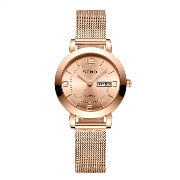 Quartz Ur Ikke-Mekanisk Dameur Lysende Vandtæt Dobbelt Kalender Kvinde Studerende Stålrem Ur Rose gold green surface