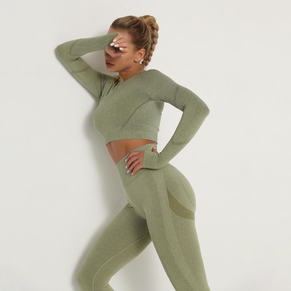 Yoga Set Träningskläder Sportset Gymkläder Toppar Och Leggings För Kvinnor NEW green set S