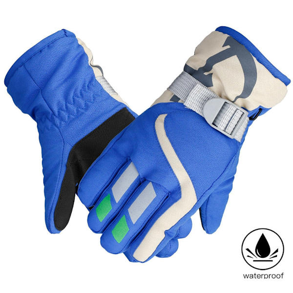 Termiska Skidhandskar Barn Vinter Fleece Vattentäta Varma Snöhandskar 3 Fingrar för Skidåkning Ridning Style2-royal blue