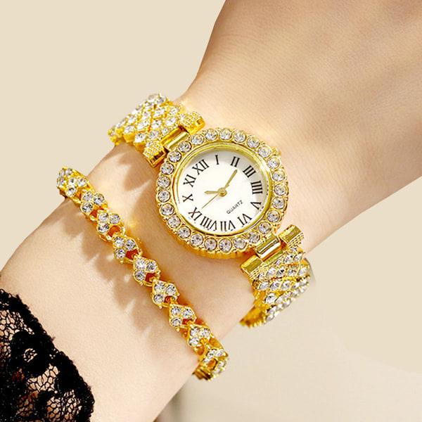 Diamond Luxury Small Fresh Armband Armband Quartz Watch plus Armband (2st/ Set) Rose gold suit