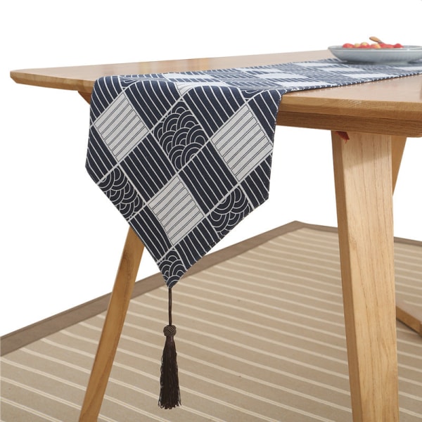 Bordløper i japansk stil, bomull og lin, rutete teppe, Zen-lin, retro japansk duk, tallerkenmatte, duk ukiyo-e. Red HAILANG. Table runner 33*140cm