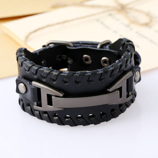 Läderarmband för män, boskapsläder, Yiwu-accessoarer, vävt läderarmband Black