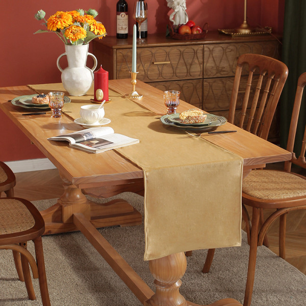 Velour Bordløber Enkel Ensfarvet Bordløber Bryllupsfest Spisebordsdekorationer Lang Duge Amber yellow 33*140cm