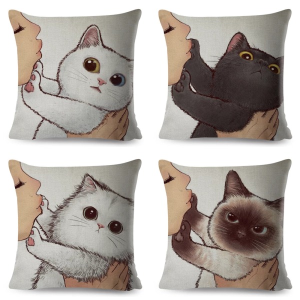 Roliga Kärlek Kyss Söta Katt Kuddfodral för Soffa Hem Bil Kuddfodral Dekor Tecknad Kudde 45x45cm 450mm*450mm 12
