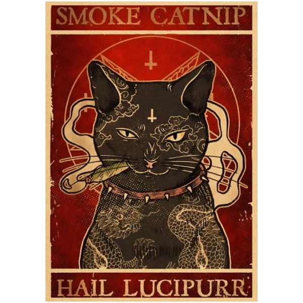 Söt Tecknad Svart Katt Kraftpapper Poster Affischer Väggkonst Målning Heminredning Bilder Vintage Roliga Husdjur Väggdekaler 42X30cm 74754