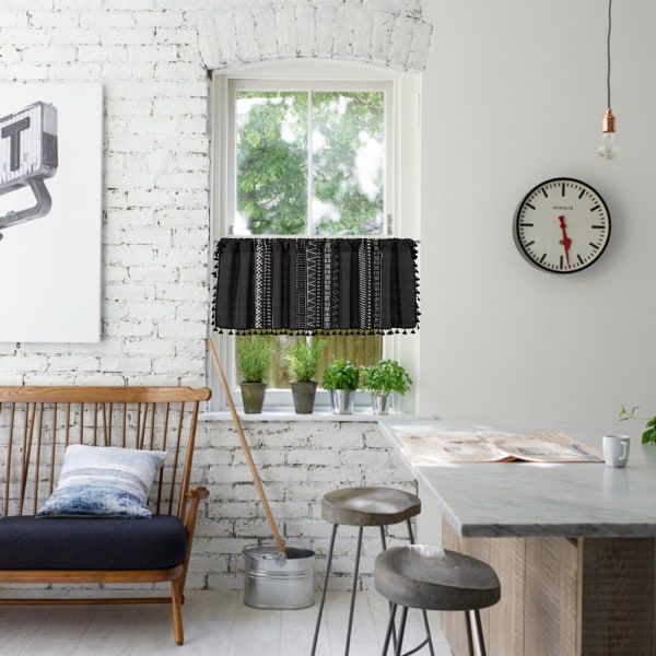 Geometrisk Blommig Gardin för Vardagsrum Diskbänk Dammtät Gardinkappa Kökslucka Café Fönster Draperier A W150x H91 CM