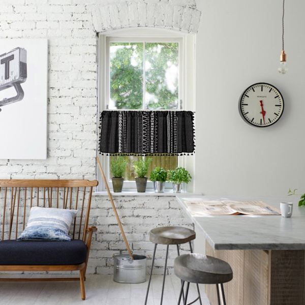 Geometrisk Blomsterprintet Gardiner til Stue Vask Støvtæt Gardiner Valance Køkkenskab Dør Cafe Vinduesgardiner C W150x H60 CM