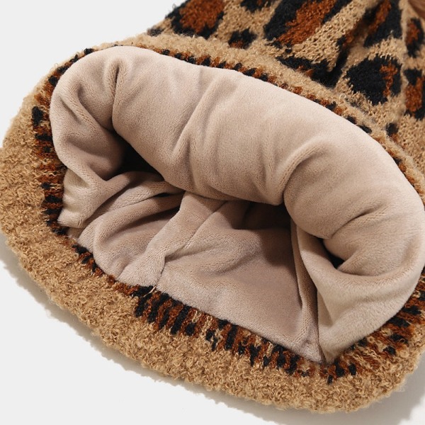 Strikket Hatt Sett Moderne Dame Leopardtrykk Varm Ullhatt Skjerf Hansker Tredelt Sett Gray