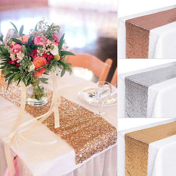 30x180cm Färgglad Paljettbordslöpare För Festduk Bröllop Bordsduk Bordsöverdrag Dekoration Bordslöpare rose gold