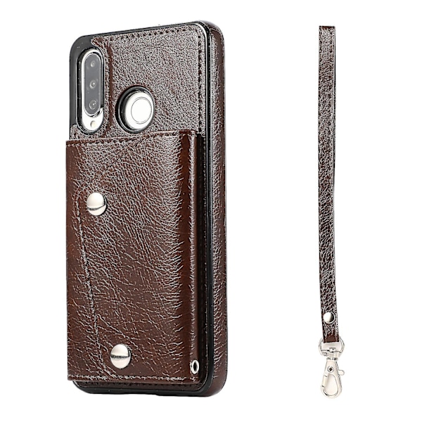 Handgjort PU Läderfodral För Huawei P30 Lite Med Korthållare, Plånboksfunktion, Stödfunktion, Fallskydd Brown