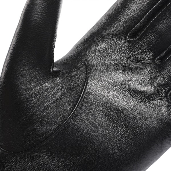 Vinterhandskar i läder för män, utomhusridning, vindtäta, varma handskar i getskinn med pekskärm Black M