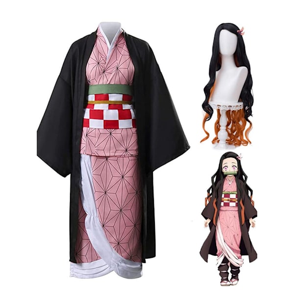 Aikuisten lasten Demon Slayer Kimetsu No Yaiba Anime Kimono Kanroji Mitsuri Cosplay -asu Kisatsutai Seksikkäät naisten Halloween-vaatteet Full Set and Wig 4 160cm