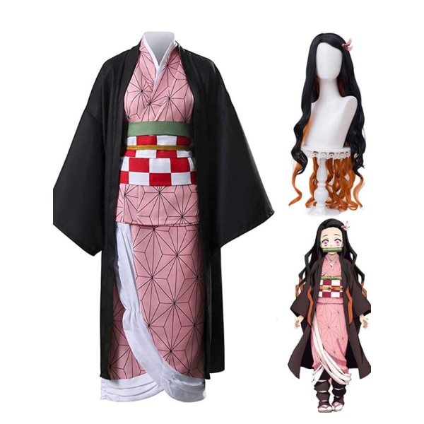 Vuxna barn Demon Slayer Kimetsu No Yaiba Anime Kimono Kanroji Mitsuri Cosplay Kostym Kisatsutai Sexiga Kvinnor Halloween Kläder Full Set and Wig 4 L