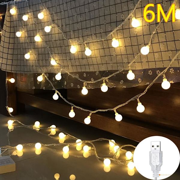 6M Körsbärsbollar Ljusslinga Dekorativa Lampor Batterilåda Bröllop Jul Utomhus Uteplats Girlang Dekoration Warm white 3M