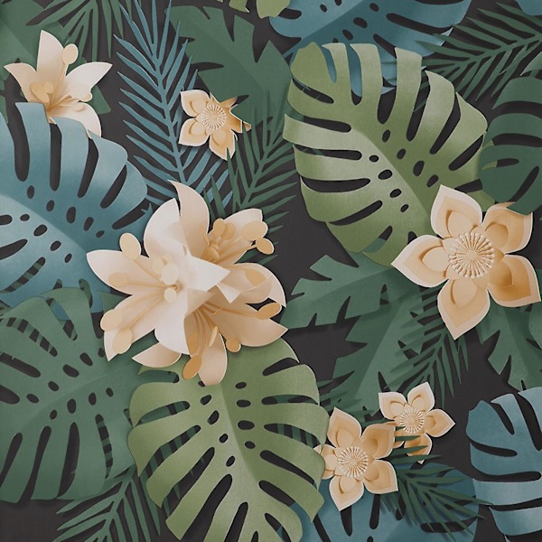 Dimensions Floral Grønn Kull Tapet