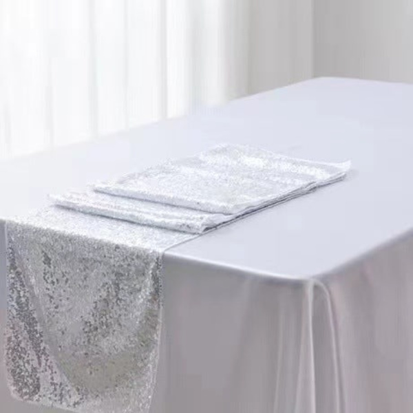 2 stk. paljettbordflagg bryllupsseremoni oppsett duk bordløper juledekorasjon polyester firkantet glitterpaljett White 30*140cm/80g