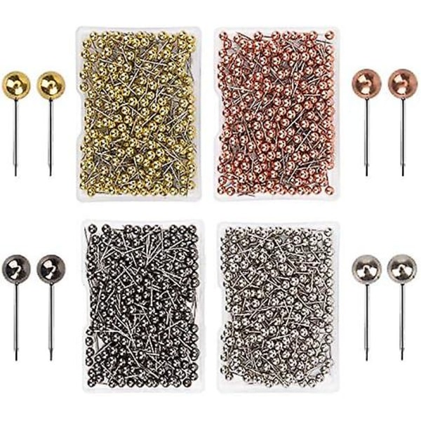1000 stk. trykknapper med kartnålhode, trykknapper for kart, trykknapper med rund metallhode på 1/8\"