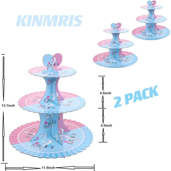 2-pakks Cupcake Stativ 3-trinns Blonderkant Dessertstativ, Kjønnsavsløring Baby Papp Cupcake Stativ, Bursdagsfest Tilbehør Trin