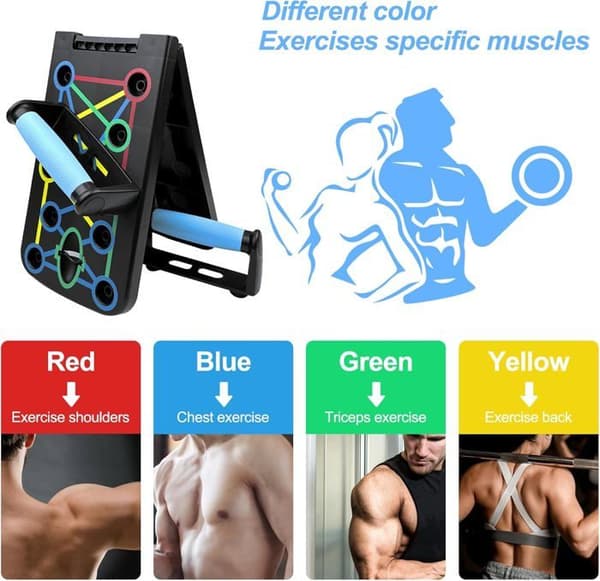 Push-up board - Sammenfoldelig, Multifunktionel - Ergonomisk - Med 2 modstandsbånd - Sort