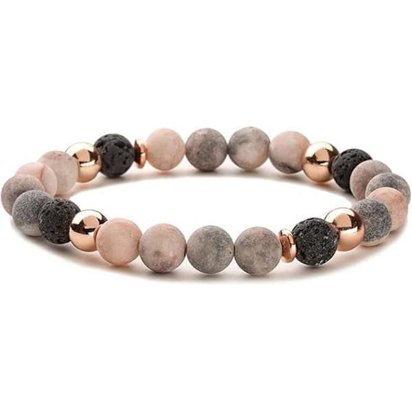 Anti-ångest armband, originalfärgad vulkansten + rosa zebra frostad naturstensarmband för ångestlindring
